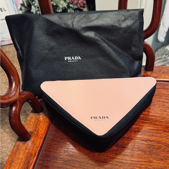 Prada Handbags - NWT Prada Beauty Black and Pink Triangle Pouch and Dust Bag GREAT LUXURY GIFT!
